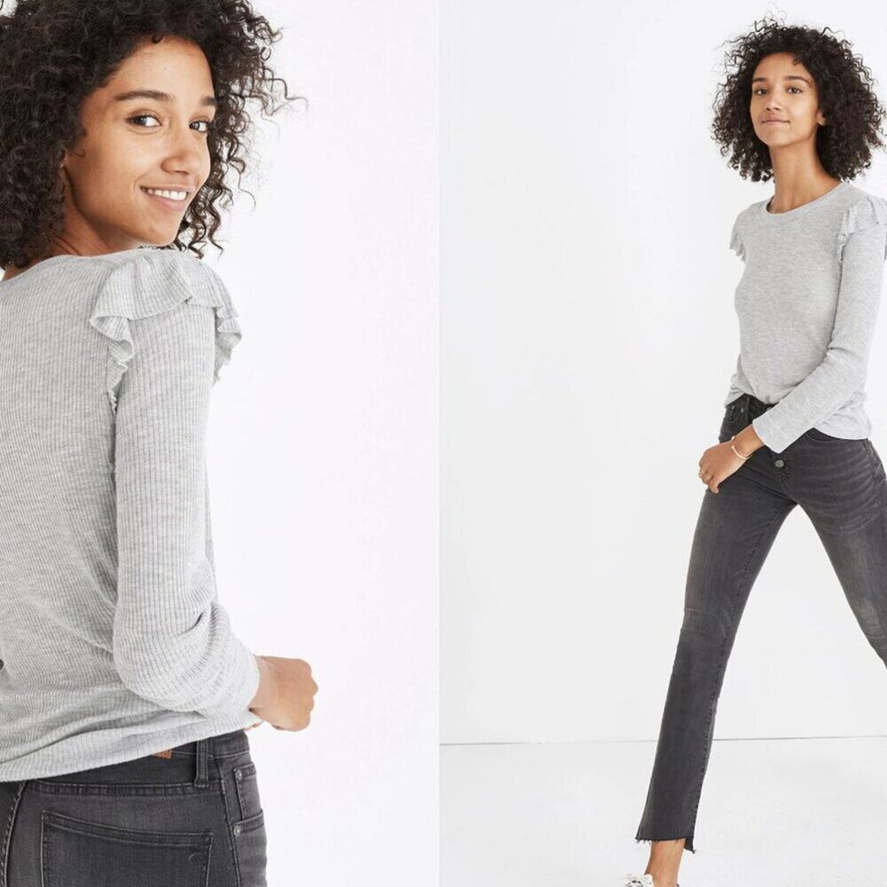 Zara Ruffle-Sleeve Pullover Gray Top  Med GUC